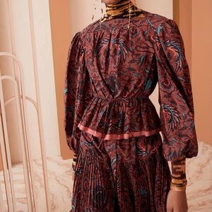 Ulla Johnson Mireya Puff Sleeve Denisa Carmine Peplum Blouse